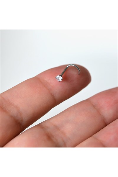 Cerrahi Çelik Silver Renk Tek Taş Burun Piercingi Nostril Screw Çelik Hızma