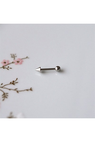 Cerrahi Çelik Sivri Uçlu Tragus Piercing Helix Kıkırdak 8 mm Gümüş Renk Arkası Toplu