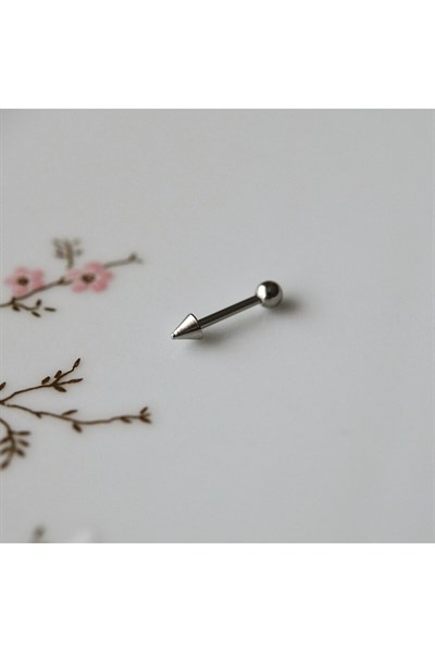 Cerrahi Çelik Sivri Uçlu Tragus Piercing Helix Kıkırdak 8 mm Gümüş Renk Arkası Toplu