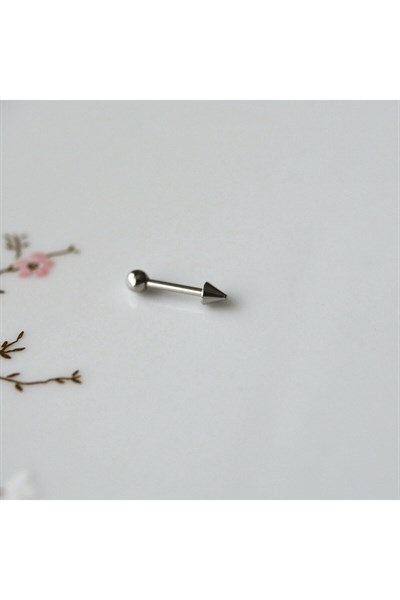 Cerrahi Çelik Sivri Uçlu Tragus Piercing Helix Kıkırdak 8 mm Gümüş Renk Arkası Toplu