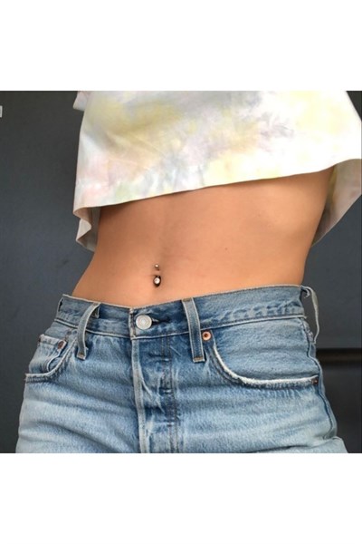 Cerrahi Çelik Ucu Taşlı Göbek Piercingi Gümüş Renkli