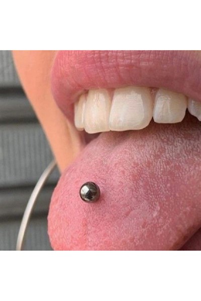 Cerrahi Çelik Ucu Toplu Dil Dudak Piercingi 8 mm Gümüş Renk