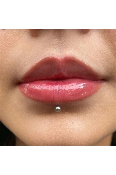 Cerrahi Çelik Ucu Toplu Dil Dudak Piercingi 8 mm Gümüş Renk