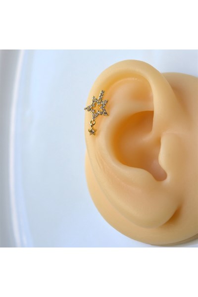 Cerrahi Çelik Yıldız Helix Piercing Kıkırdak Gold Renk