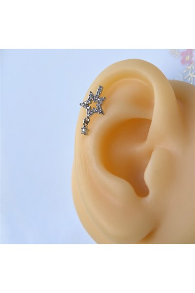 Cerrahi Çelik Yıldız Helix Piercing Kıkırdak Gümüş Renk