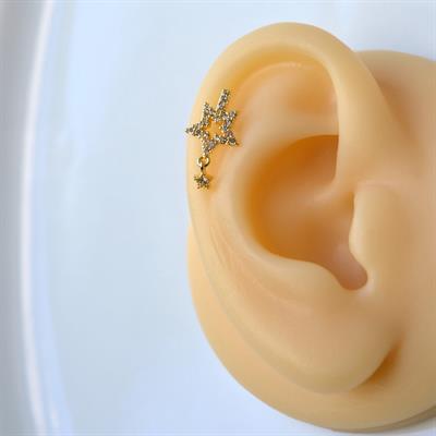 Cerrahi Çelik Yıldız Helix Piercing Kıkırdak Gold Renk