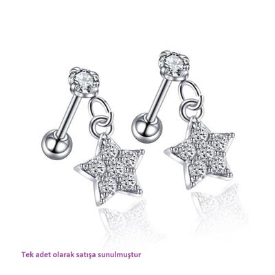 Cerrahi Çelik Yıldız Sallantılı Piercing Helix Kıkırdak Silver Renk