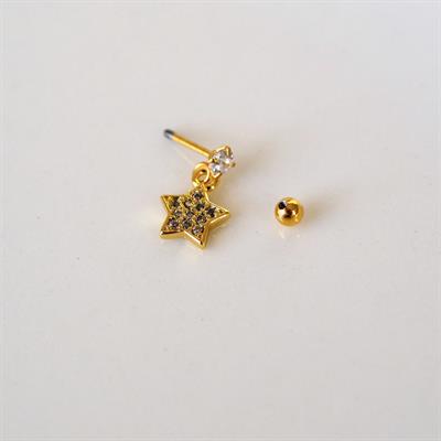 Cerrahi Çelik Yıldız Sallantılı Piercing Helix Kıkırdak Gold Renk