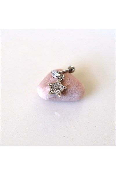 Cerrahi Çelik Yıldız Sallantılı Piercing Helix Kıkırdak Silver Renk