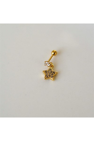 Cerrahi Çelik Yıldız Sallantılı Piercing Helix Kıkırdak Gold Renk