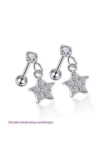 Cerrahi Çelik Yıldız Sallantılı Piercing Helix Kıkırdak Silver Renk