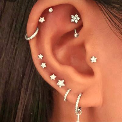 Cerrahi Çelik Yıldız Taşlı Piercing Tragus Helix Kıkırdak Conch 8 mm Gold Renk