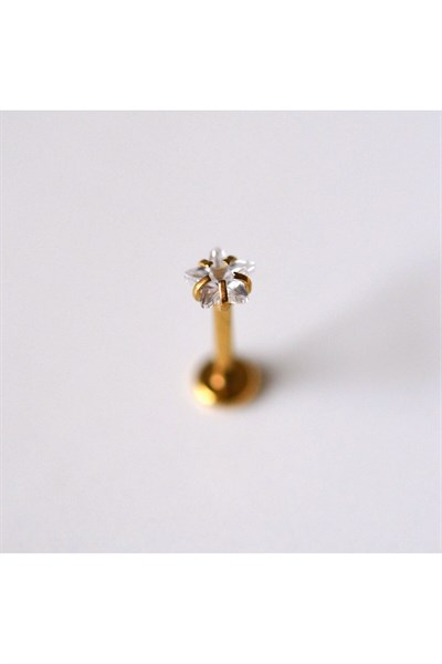 Cerrahi Çelik Yıldız Taşlı Piercing Tragus Helix Kıkırdak Conch 8 mm Gold Renk