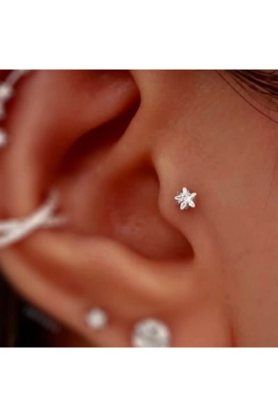 Cerrahi Çelik Yıldız Taşlı Piercing Tragus Helix Kıkırdak Conch 8 mm Gold Renk