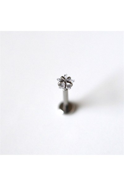 Cerrahi Çelik Yıldız Taşlı Piercing Tragus Helix Kıkırdak Conch 8 mm Gümüş Renk