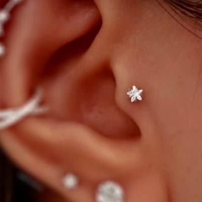 Cerrahi Çelik Yıldız Taşlı Piercing Tragus Helix Kıkırdak Conch 8 mm Gold Renk