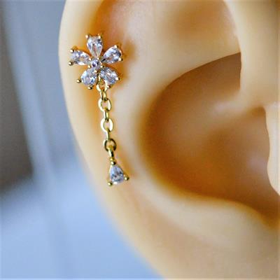 Cerrahi Çelik Zincir Sallantılı Çiçek Tragus Piercing Helix Kıkırdak Lob