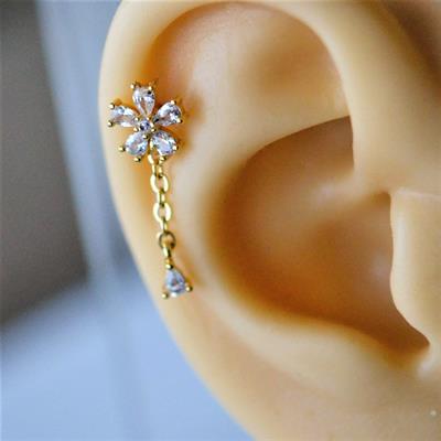 Cerrahi Çelik Zincir Sallantılı Çiçek Tragus Piercing Helix Kıkırdak Lob