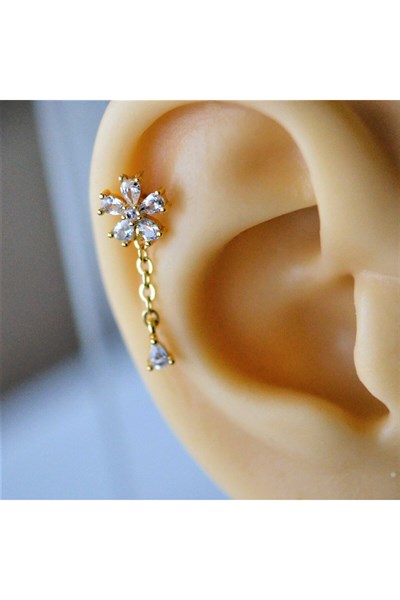 Cerrahi Çelik Zincir Sallantılı Çiçek Tragus Piercing Helix Kıkırdak Lob