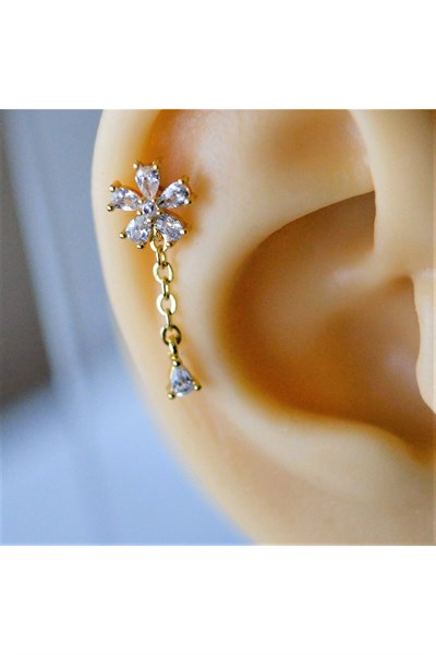 Cerrahi Çelik Zincir Sallantılı Çiçek Tragus Piercing Helix Kıkırdak Lob