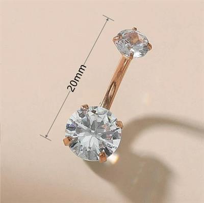 Cerrahi Çelik Zirkon Taşlı Göbek Piercingi Gold Rekli