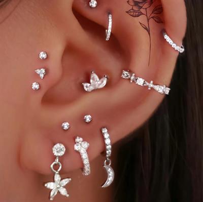 Çiçek Sallantılı Piercing Helix Kıkırdak Silver Renk