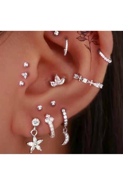 Çiçek Sallantılı Piercing Helix Kıkırdak Silver Renk