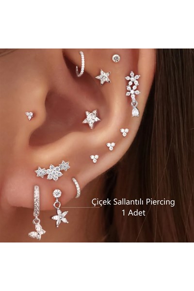 Çiçek Sallantılı Piercing Helix Kıkırdak Silver Renk