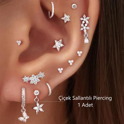 Çiçek Sallantılı Piercing Helix Kıkırdak Silver Renk