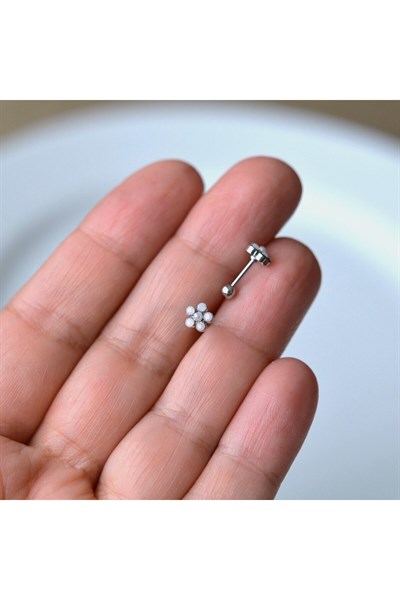 Çiçekli Helix Piercing Kıkırdak Cerrahi Çelik Gümüş Renk