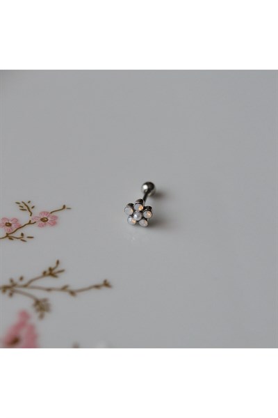Çiçekli Helix Piercing Kıkırdak Cerrahi Çelik Gümüş Renk