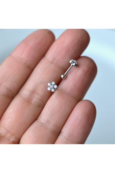 Çiçekli Helix Piercing Kıkırdak Cerrahi Çelik Gümüş Renk