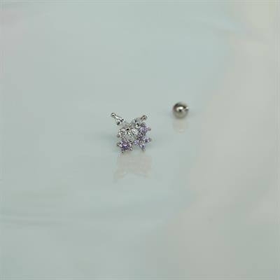 Çiçekli ve Kelebekli Mini Tragus Helix Piercing Kıkırdak Silver Renk HA