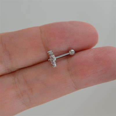 Çiçekli ve Kelebekli Mini Tragus Helix Piercing Kıkırdak Silver Renk HA