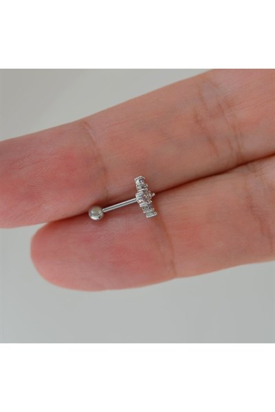 Çiçekli ve Kelebekli Mini Tragus Helix Piercing Kıkırdak Silver Renk HA