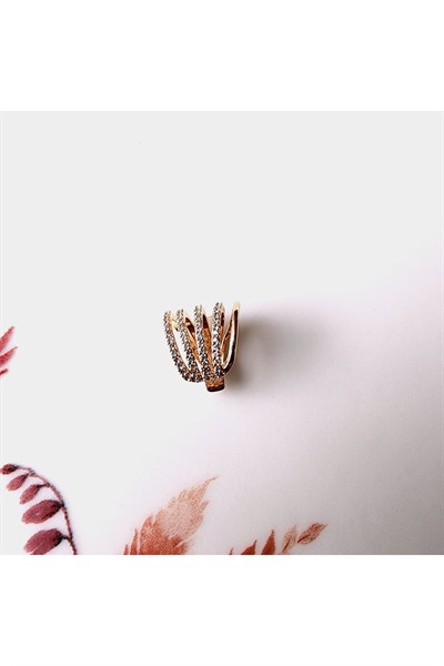 Çoklu Earcuff Gold Renkli Sıkıştırmalı Kıkırdak Küpesi