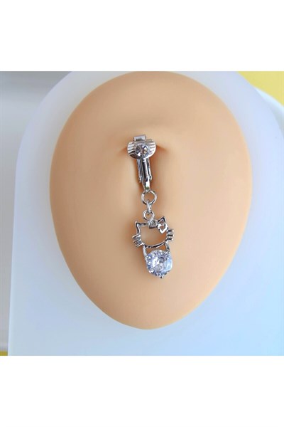 Deliksiz Göbek Piercing Mıknatıslı Sıkıştırma Kedi Figürlü Delik Gerektirmez