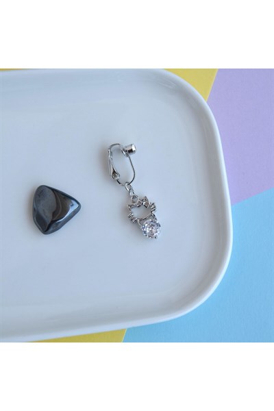 Deliksiz Göbek Piercing Mıknatıslı Sıkıştırma Kedi Figürlü Delik Gerektirmez