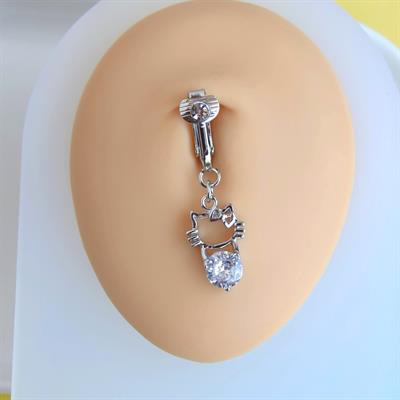 Deliksiz Göbek Piercing Mıknatıslı Sıkıştırma Kedi Figürlü Delik Gerektirmez