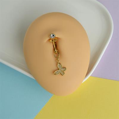Deliksiz Göbek Piercing Mıknatıslı Sıkıştırma Kelebek Figürlü