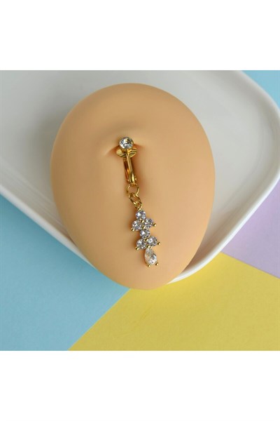 Deliksiz Göbek Piercing Mıknatıslı Sıkıştırma Taş Sallantılı