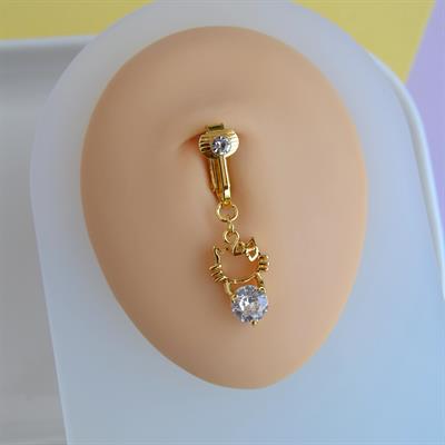 Deliksiz Göbek Piercing Mıknatıslı Sıkıştırma Kedi Figürlü Delik Gerektirmez