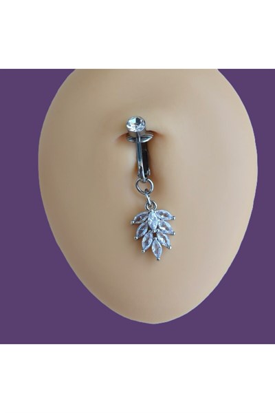 Deliksiz Yaprak Sallantılı Sıkıştırma Klipsli Göbek Piercingi Belly Piercing