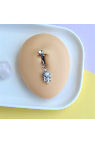 Deliksiz Yaprak Sallantılı Sıkıştırma Klipsli Göbek Piercingi Belly Piercing