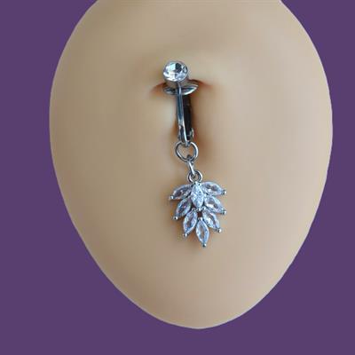 Deliksiz Yaprak Sallantılı Sıkıştırma Klipsli Göbek Piercingi Belly Piercing