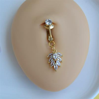 Deliksiz Yaprak Sallantılı Sıkıştırma Klipsli Göbek Piercingi Belly Piercing
