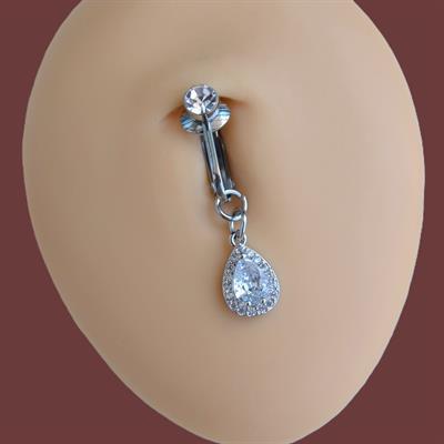 Deliksiz Zirkon Damla Sallantılı Sıkıştırma Klipsli Göbek Piercingi Belly Piercing