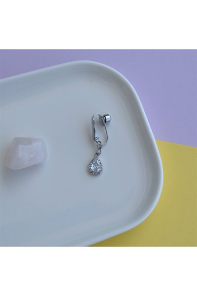 Deliksiz Zirkon Damla Sallantılı Sıkıştırma Klipsli Göbek Piercingi Belly Piercing