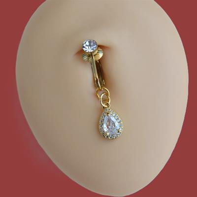Deliksiz Zirkon Damla Sallantılı Sıkıştırma Klipsli Göbek Piercingi Belly Piercing