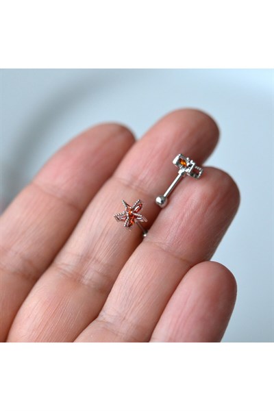Deniz Yıldızı Helix Piercing Kıkırdak Cerrahi Çelik Gümüş Renk